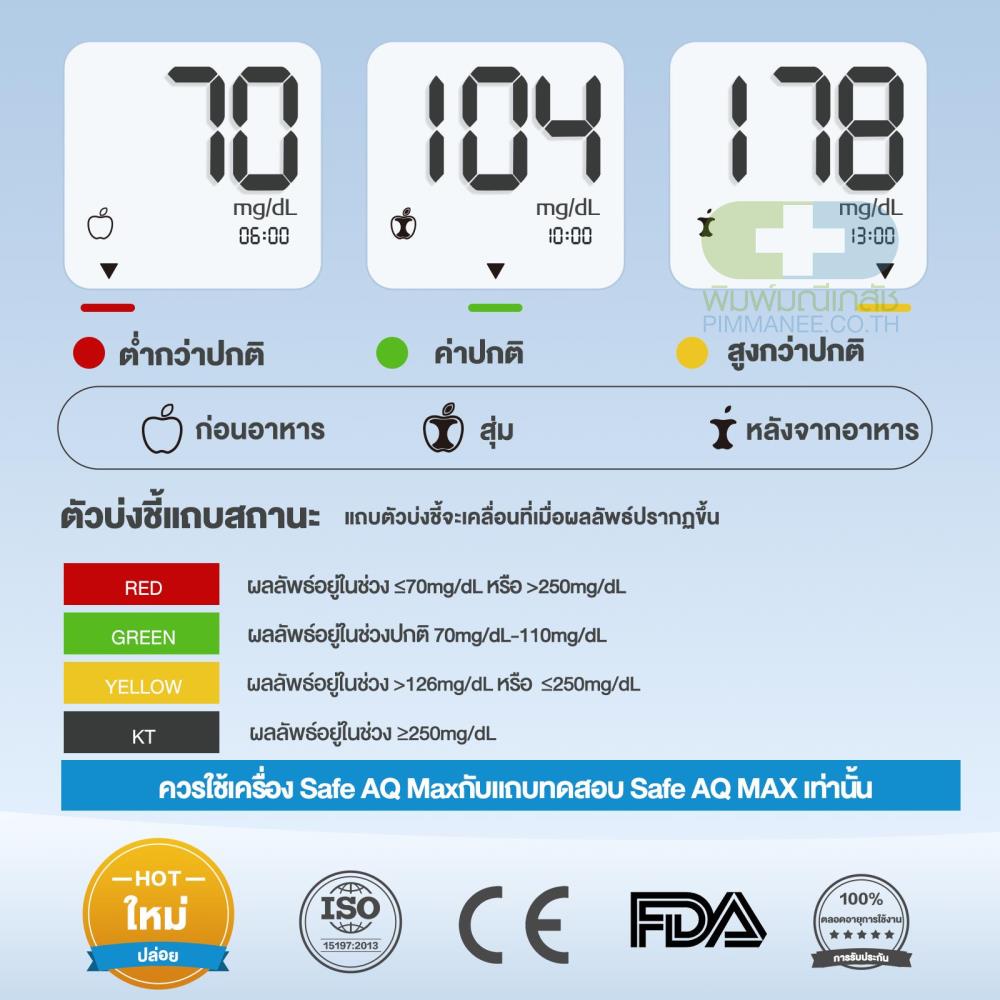 Safe AQ max III เครื่องตรวจวัดระดับน้ำตาลในเลือด(เบาหวาน) รุ่นใหม่ล่าสุด แม่นยำสูง100%